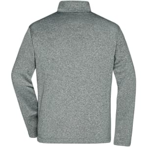 A softshell jacket in grey, featuring a stand-up collar and long sleeves, with a logo on the back.