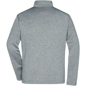 A men's softshell jacket in grey, featuring a high collar and long sleeves, displayed from the back.