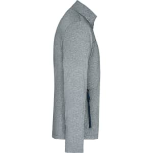 A grey men's softshell jacket featuring a side zip pocket and a high collar. It has a simple branding logo.