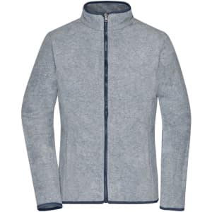 A grey ladies 3-in-1 jacket with a zip closure and a collar. The jacket features a contrasting navy trim and has a logo.