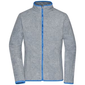 A grey ladies 3-in-1 jacket with blue accents and a zip front. Features a collar and long sleeves.