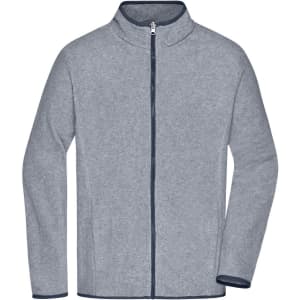 A grey men's 3-in-1 jacket with a zip-up front and a high collar, featuring contrasting navy trim.