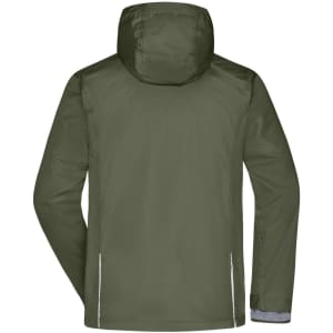 A men's 3-in-1 jacket in olive green, featuring a hood and a simple design. Includes a logo on the back.