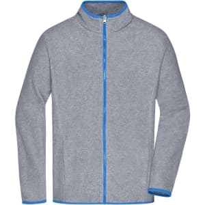 A grey men’s 3-in-1 jacket with blue accents and a zip-up front, featuring a high collar.