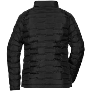 A black padded puffer jacket designed for ladies, featuring a simple quilted texture and a collar.