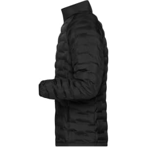 A men's modern padded jacket in black, featuring a sleek puffer design and a high collar.