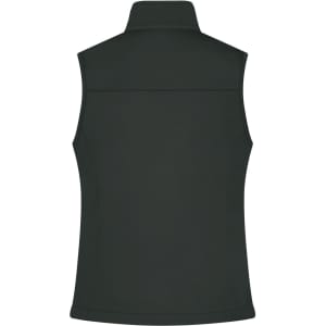 A black ladies' softshell vest featuring a high collar and no visible front design. It includes a logo on the back.