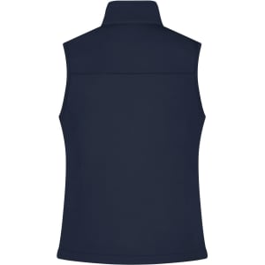 A navy ladies softshell vest with a high collar and no front openings, featuring a design suitable for jackets.