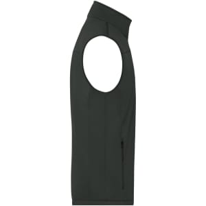 A dark green men's softshell vest with a high collar and a side zip pocket. Features a sleek, sleeveless design.
