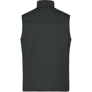 A dark green men's softshell vest with a high collar and no visible fastenings, featuring a logo.