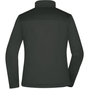 A black ladies softshell jacket with a collar, featuring a plain back design and long sleeves.