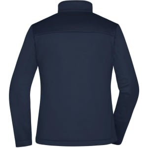 A navy blue ladies softshell jacket with a high collar, featuring a smooth back design and no visible front details.