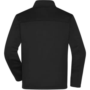 A black softshell jacket featuring a simple design and a collar. The back view is shown.