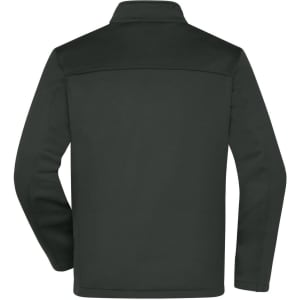 A men's softshell jacket in dark grey, featuring a simple design and a back view. Includes a logo.