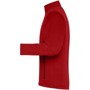 A red softshell jacket featuring a high collar and a side zip pocket. The jacket has a modern, streamlined design.
