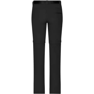 Black ladies' zip-off trekking pants with a simple design, featuring a waistband and pockets. Includes branding.