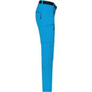 A pair of bright blue ladies zip-off trekking pants with multiple zip pockets and a fitted silhouette.