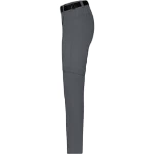 A pair of grey ladies zip-off trekking pants with a streamlined design and an elastic waistband. It includes a logo.