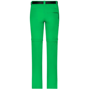 Bright green ladies zip-off trekking pants with a sleek design and a waistband. Features a logo on the back.