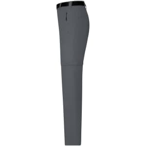 Men's zip-off trekking pants in grey, featuring a side zip pocket and a sleek, tapered design. Logo visible.