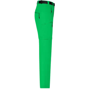 A pair of bright green men's zip-off trekking pants with pockets and a belt. Features a sleek, tapered design.