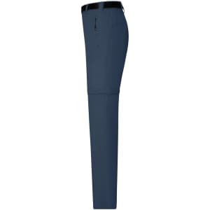Men's zip-off trekking pants in dark blue, featuring a side pocket and a sleek, modern design.