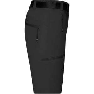 A pair of black ladies trekking shorts with zippered pockets and a waistband.