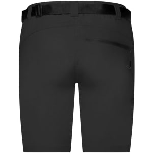 Black ladies trekking shorts featuring a belt and a zip pocket on the back. Includes a logo on the waistband.