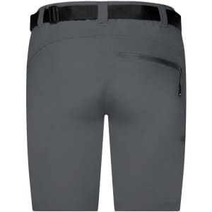 Grey trekking shorts with a belt and a zippered pocket at the back. Features a logo.