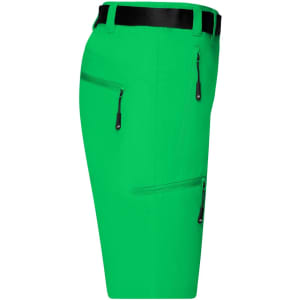 Bright green ladies trekking shorts with multiple zippered pockets and a black waistband. Features a visible logo.