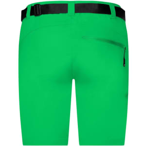 Green ladies trekking shorts featuring a belt and a zippered pocket at the back. Brand logo is visible.