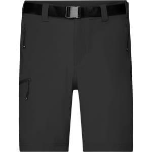 Men's trekking shorts in black, featuring a waistband belt and zippered pockets on the sides.