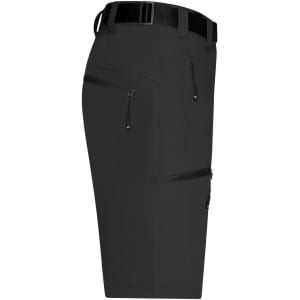 Men's trekking shorts in black, featuring multiple zip pockets and a belt, designed for durability and comfort.