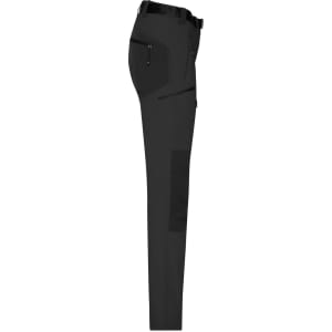 A pair of black ladies trekking pants with pockets and a belt, featuring a sleek design and logo.