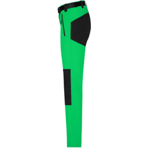 A pair of ladies' trekking pants in vibrant green with black accents, featuring pockets and a fitted design.