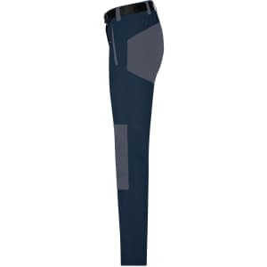 Ladies trekking pants in navy blue with grey accents, featuring multiple pockets and a sleek, fitted design.