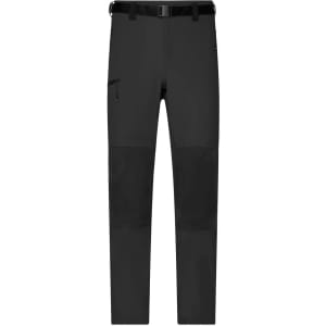 A pair of black men's trekking pants with a belt and cargo-style pockets. The pants feature reinforced knee sections.