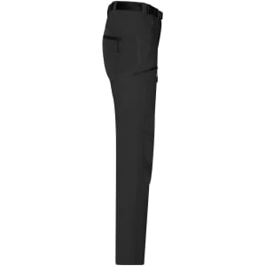 A pair of black men's trekking pants with multiple pockets and a belt. The pants have a sleek, straight-leg design.