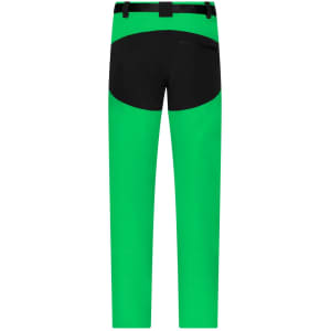 Men's trekking pants in bright green with black accents, featuring a logo on the rear.