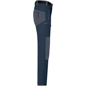 Navy men's trekking pants with grey accents, featuring multiple pockets and a logo on the waistband.