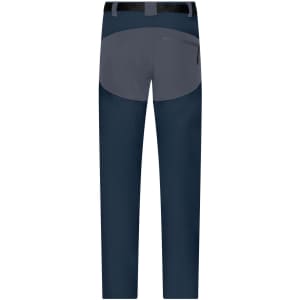 Men's trekking pants in dark navy with a grey panel and a pocket, featuring a logo on the back.