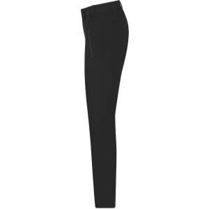 A pair of black ladies' slacks displayed in a side profile view, featuring a waistband and zip closure.