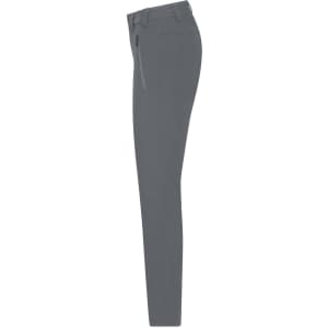 Ladies' slacks in grey, featuring a sleek, tapered design and a zippered front. Includes a logo.