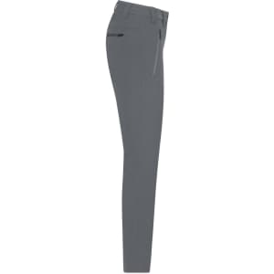 A pair of grey ladies' slacks displayed from the side, featuring a sleek design and a logo.