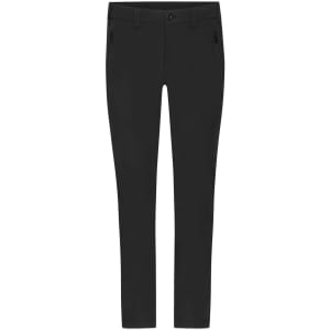 Black cargo pants with pockets, featuring a sleek design and a logo on the waistband. Ideal for casual wear.