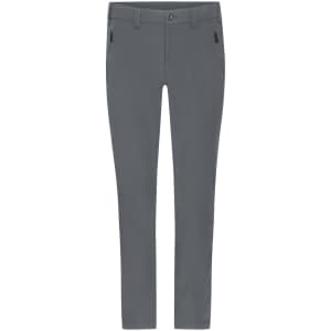 Grey cargo pants with a fitted design and side zip pockets, featuring a branded logo. Lightweight and stylish.