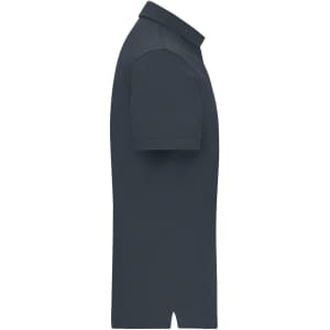A men's mercerised polo shirt in navy blue with a classic collar and short sleeves. Features a logo on the side.