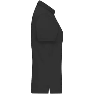 A black ladies' mercerised polo shirt with a classic collar and short sleeves, featuring a logo.