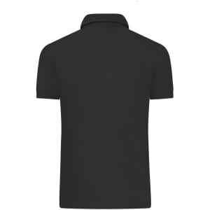 A black men's mercerised polo shirt with a classic collar and short sleeves, featuring a logo.