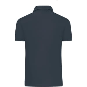 A men's mercerised polo shirt in navy blue, featuring a collar and short sleeves, with a logo on the back.